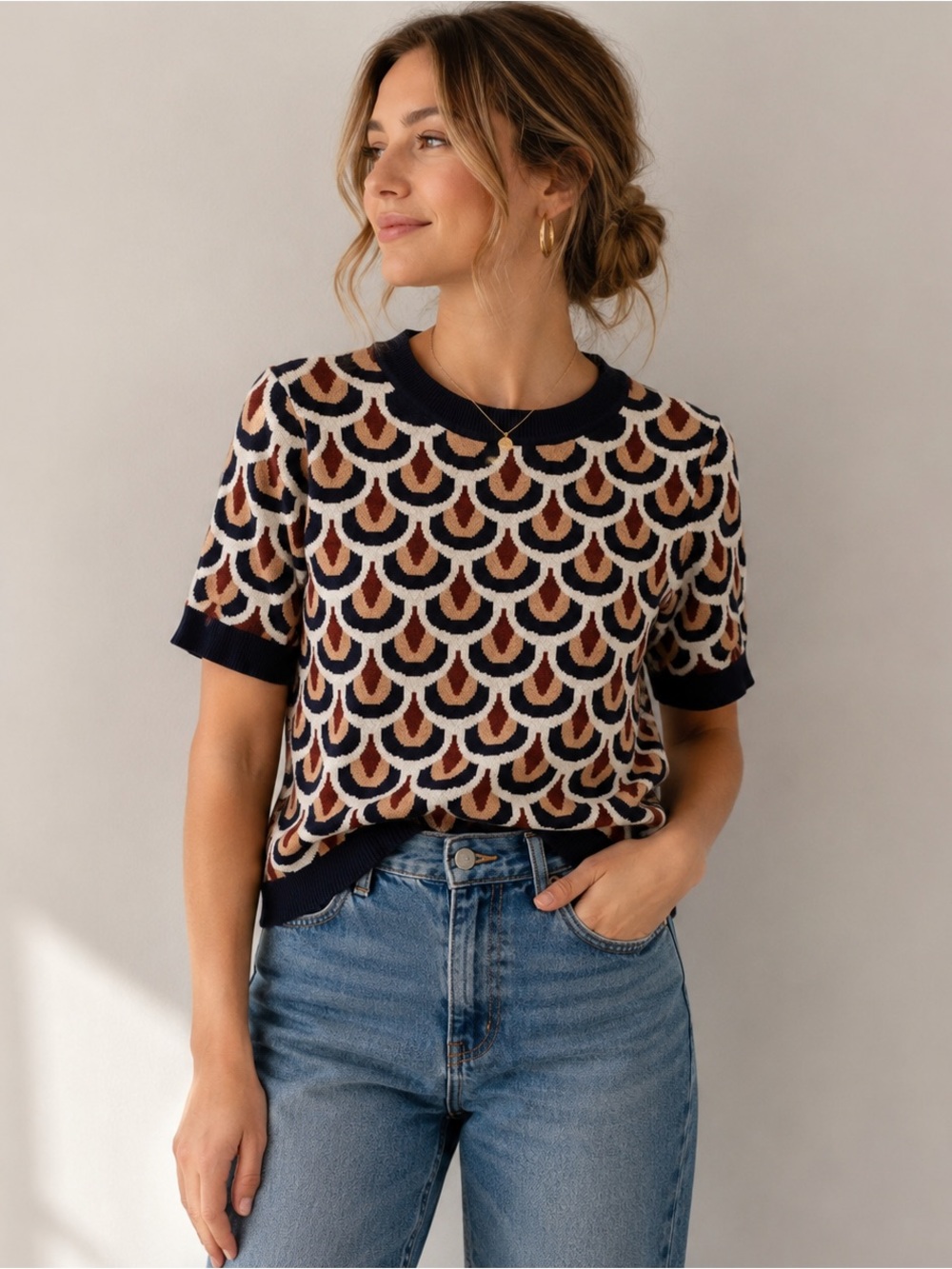 Christian Siriano NY Retro Geometric Knit Sweater Top Medium